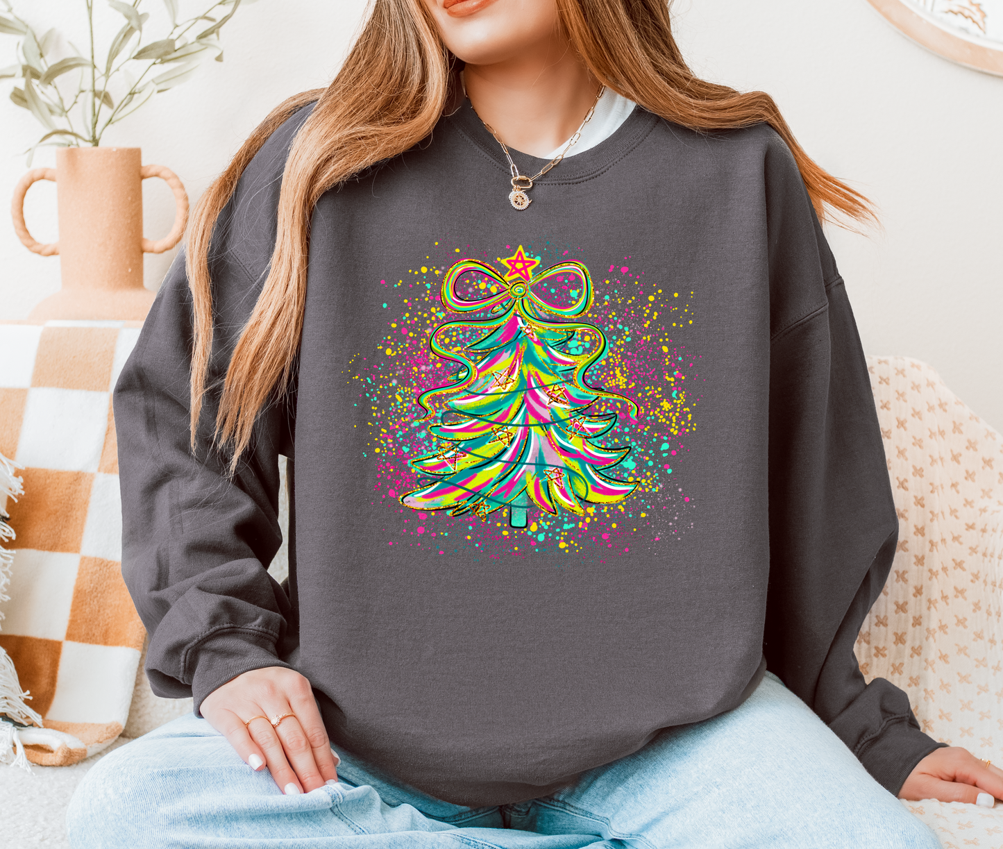 Neon Christmas Tree Sweatshirt: Festive Holiday Jumper - Plus sizes up to UK36