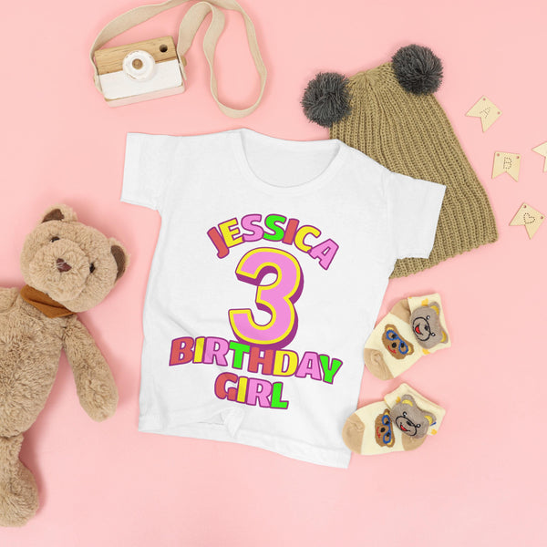 Personalised Birthday Girl Number T-Shirt with Name & Age