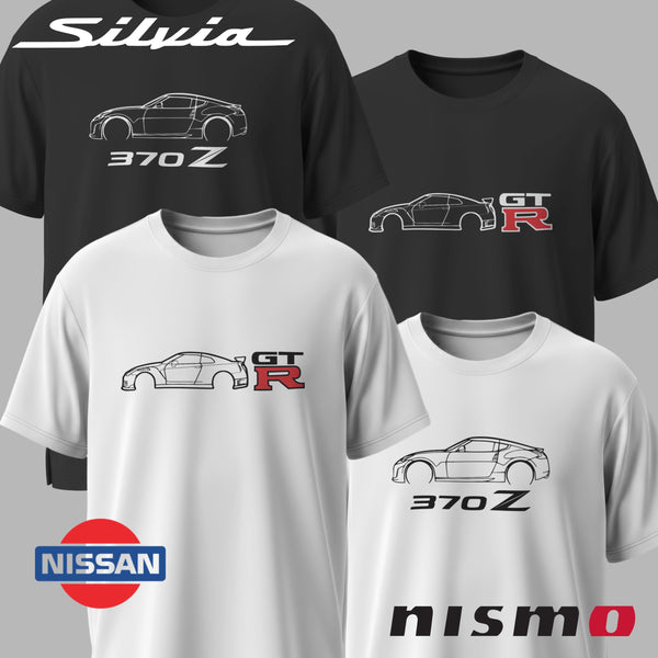 Nissan JDM Car Silhouette T-Shirt, Motorsport Gift for Enthusiasts, Skyline, GTR, Cotton Shirt
