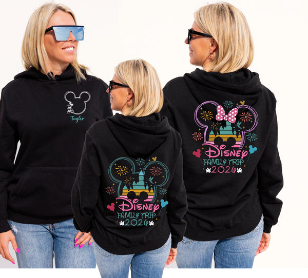 Personalised Disney Hoodie – Mickey or Minnie Back Design | Family Holiday Matching | Custom Name