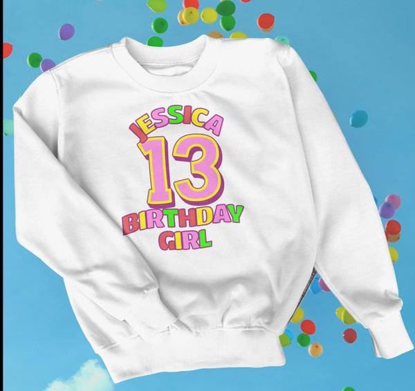 Personalised Birthday Girl Number Sweatshirt with Name & Age