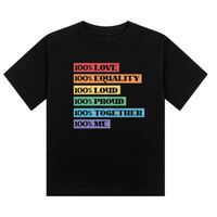 100% Love / Equality / Loud / Proud / Together / Me” rainbow text Cropped T-Shirt | Pride Wear | Sizes UK 4–28