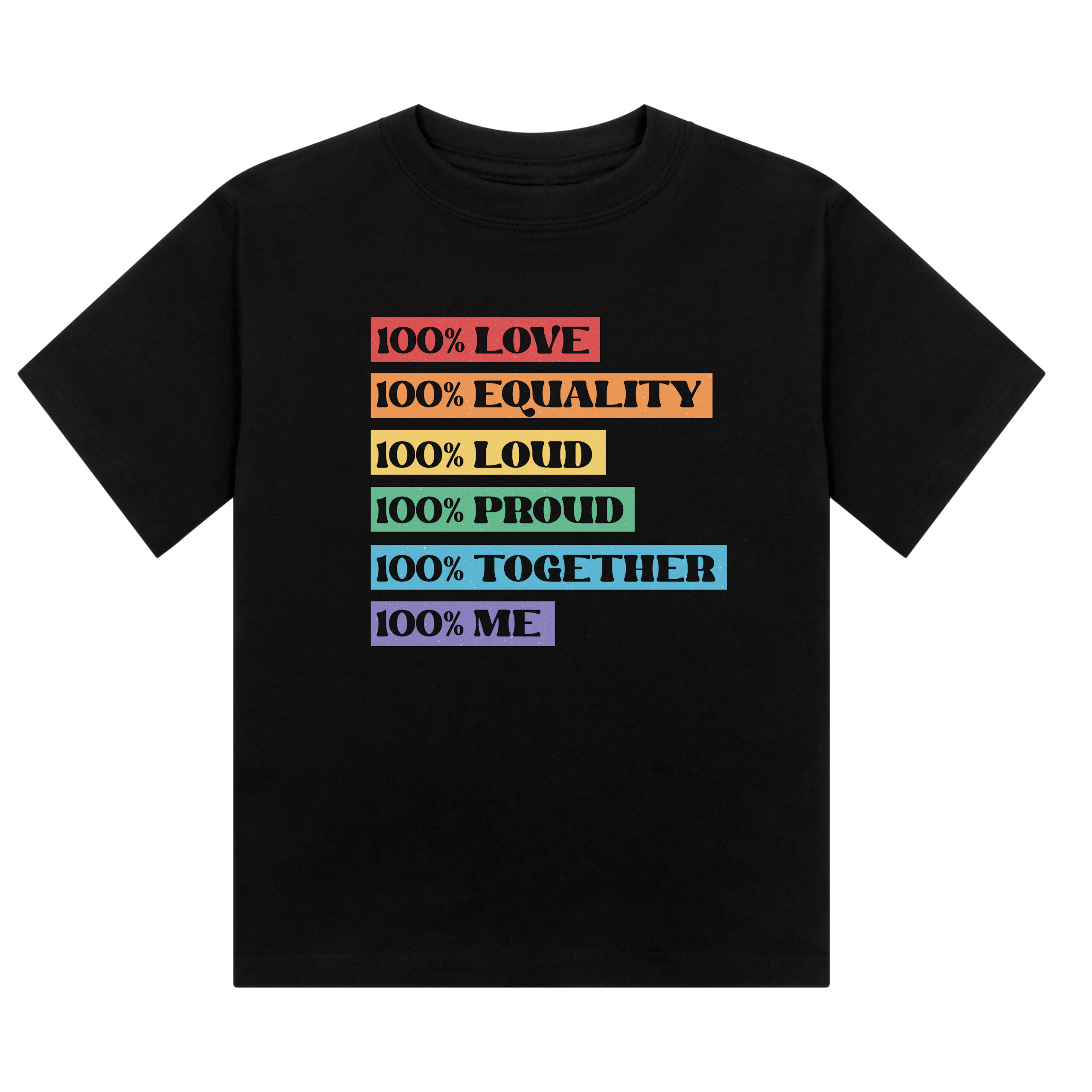100% Love / Equality / Loud / Proud / Together / Me” rainbow text Cropped T-Shirt | Pride Wear | Sizes UK 4–28