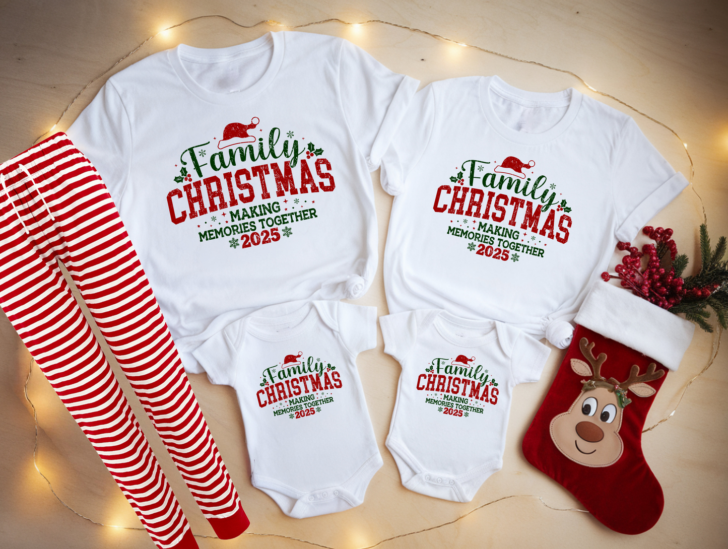 Family Christmas Making Memories Pyjamas | Matching Red Striped PJs