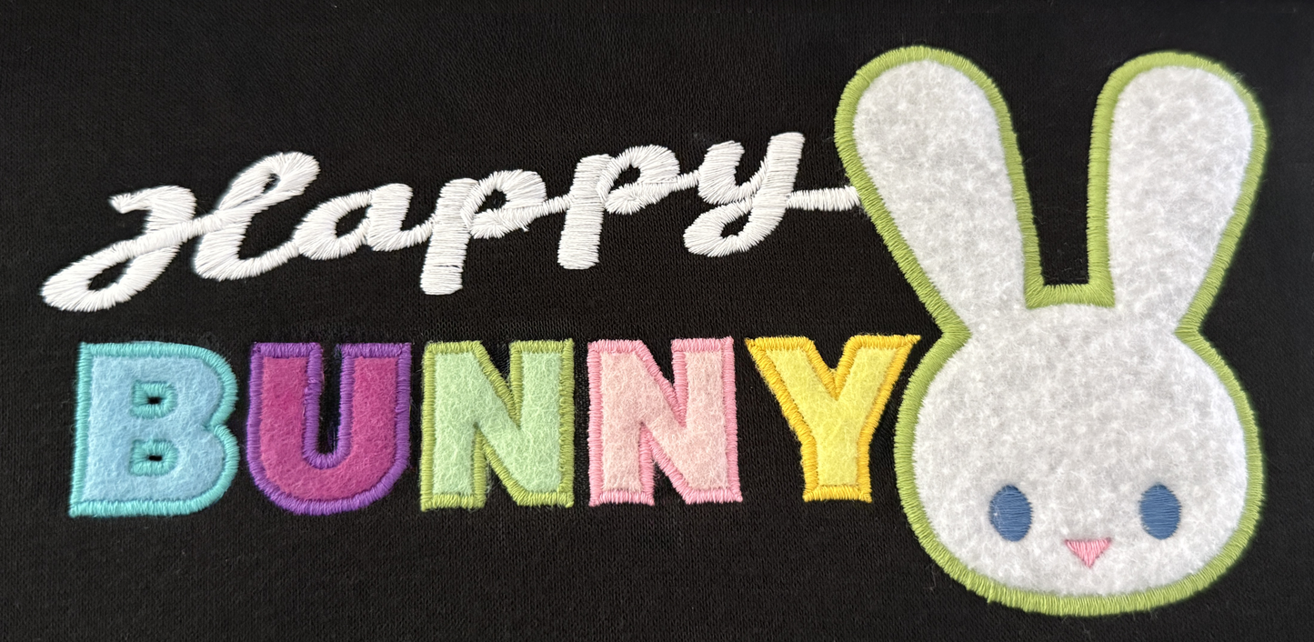 Happy Bunny Sweatshirt: Embroidered Appliqué