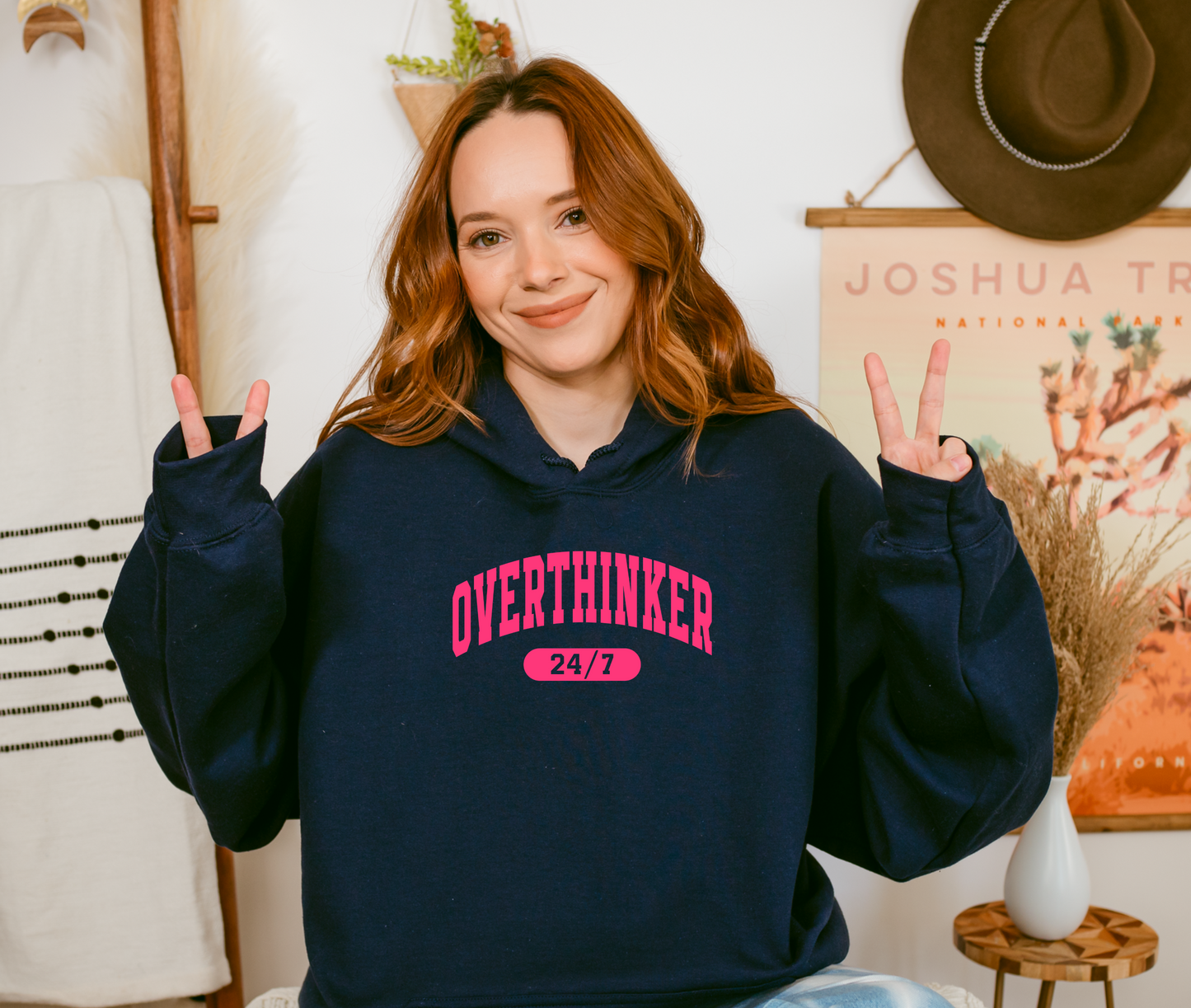 Overthinker Slogan Hoodie - plus size available