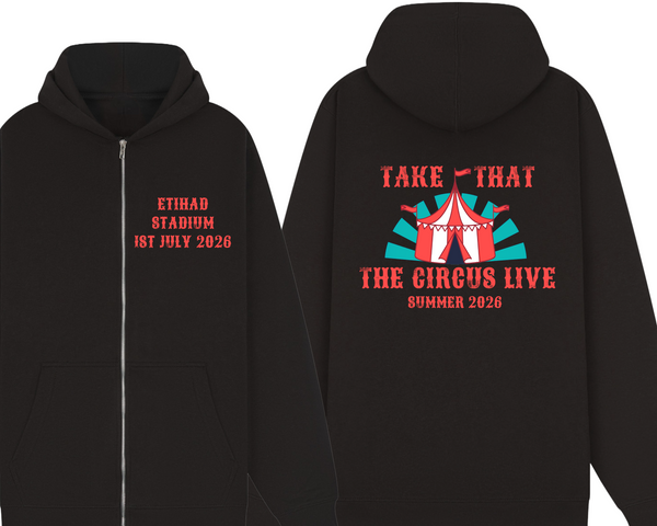 Take That - The Circus Tour Live Zip Hoodie | Fan Made Unofficial Tour Zip hood | Take That Concert shirt | Retro boy band outfit | Plus size