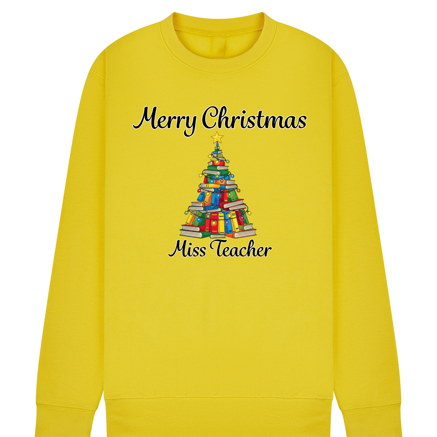 Personalised Teacher Christmas Jumper | Custom Name Sweatshirt | Book Tree Design | Gift for Teacher, Librarian or Book Lover | Plus Size