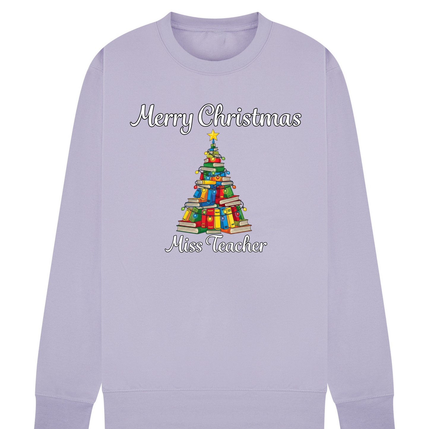 Personalised Teacher Christmas Jumper | Custom Name Sweatshirt | Book Tree Design | Gift for Teacher, Librarian or Book Lover | Plus Size