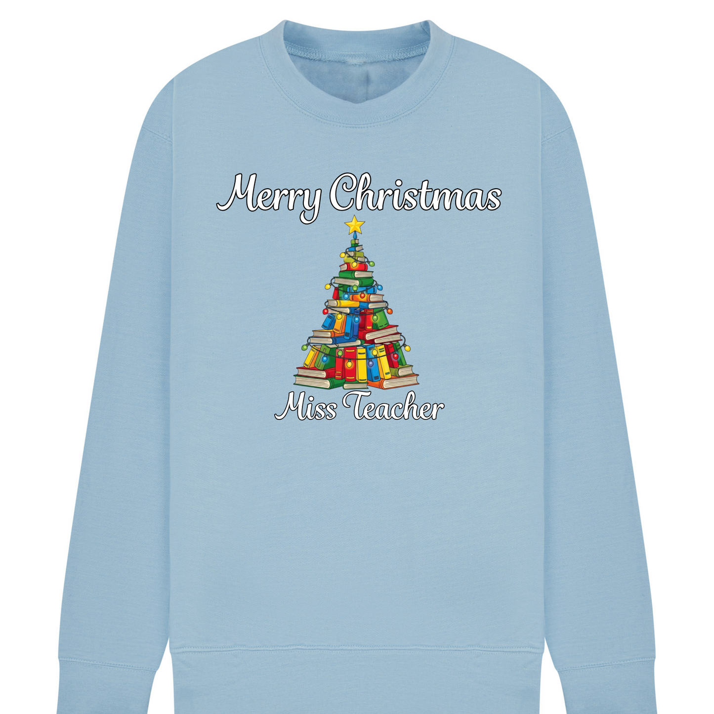 Personalised Teacher Christmas Jumper | Custom Name Sweatshirt | Book Tree Design | Gift for Teacher, Librarian or Book Lover | Plus Size