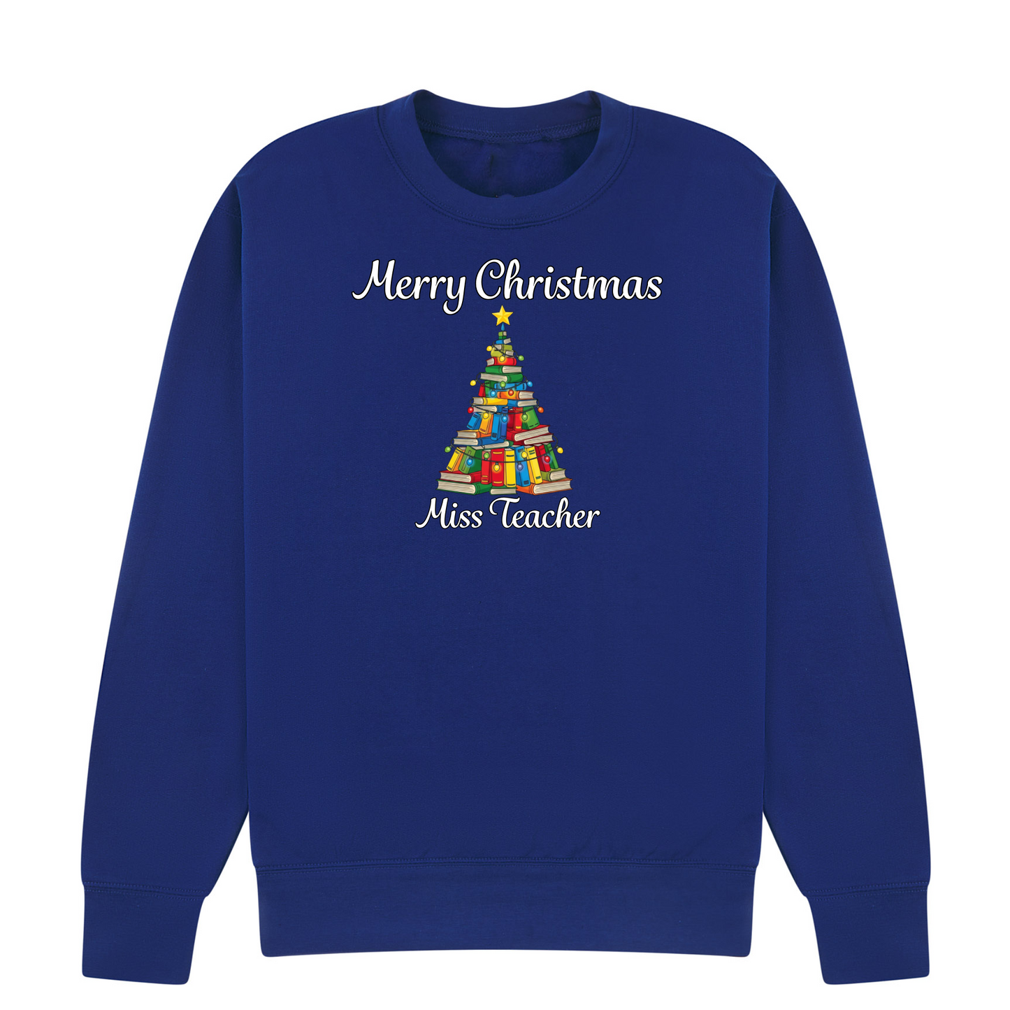Personalised Teacher Christmas Jumper | Custom Name Sweatshirt | Book Tree Design | Gift for Teacher, Librarian or Book Lover | Plus Size