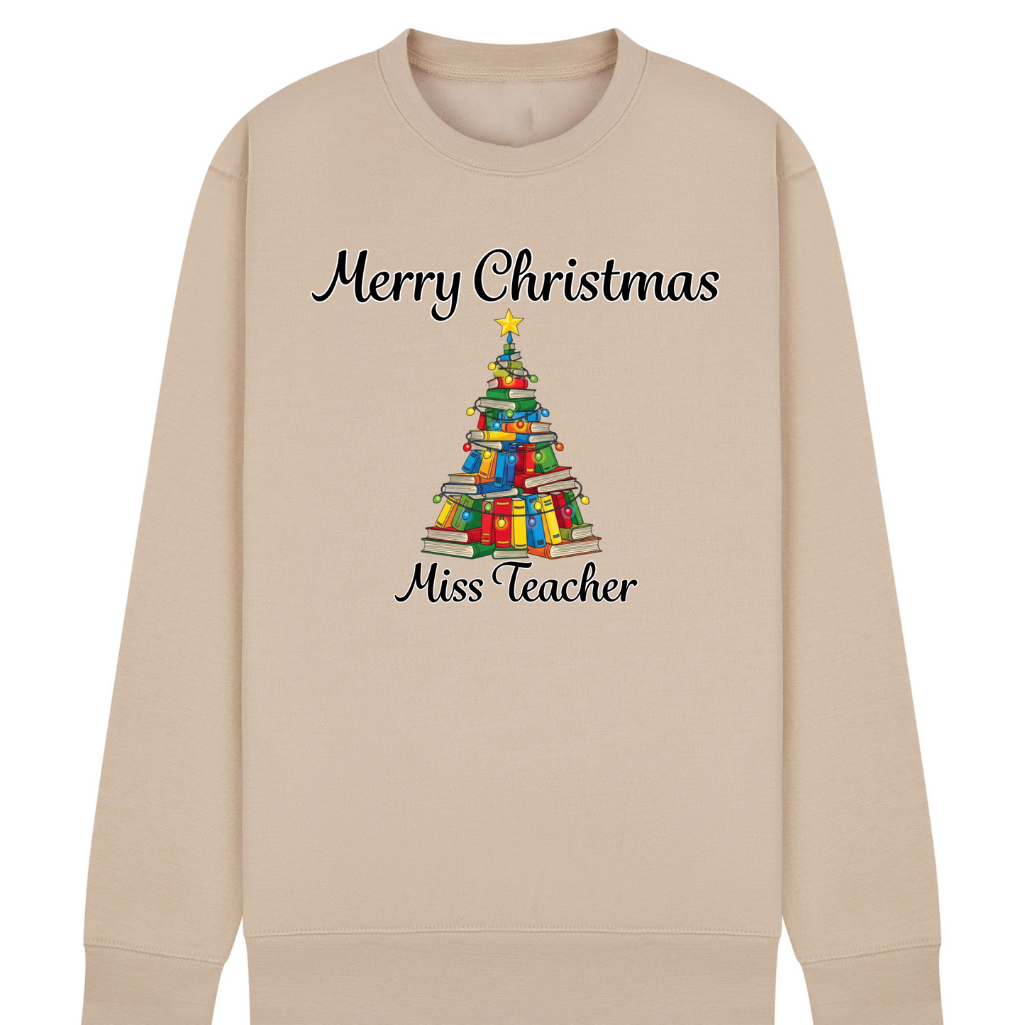 Personalised Teacher Christmas Jumper | Custom Name Sweatshirt | Book Tree Design | Gift for Teacher, Librarian or Book Lover | Plus Size