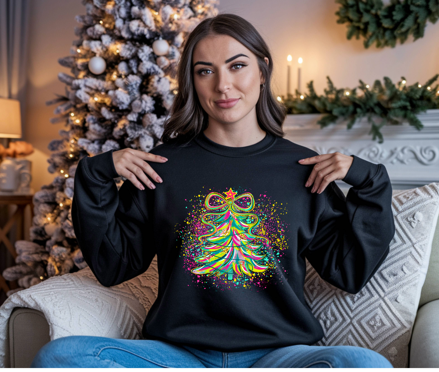 Neon Christmas Tree Sweatshirt: Festive Holiday Jumper - Plus sizes up to UK36