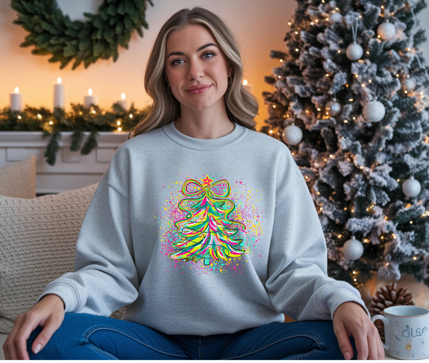 Neon Christmas Tree Sweatshirt: Festive Holiday Jumper - Plus sizes up to UK36