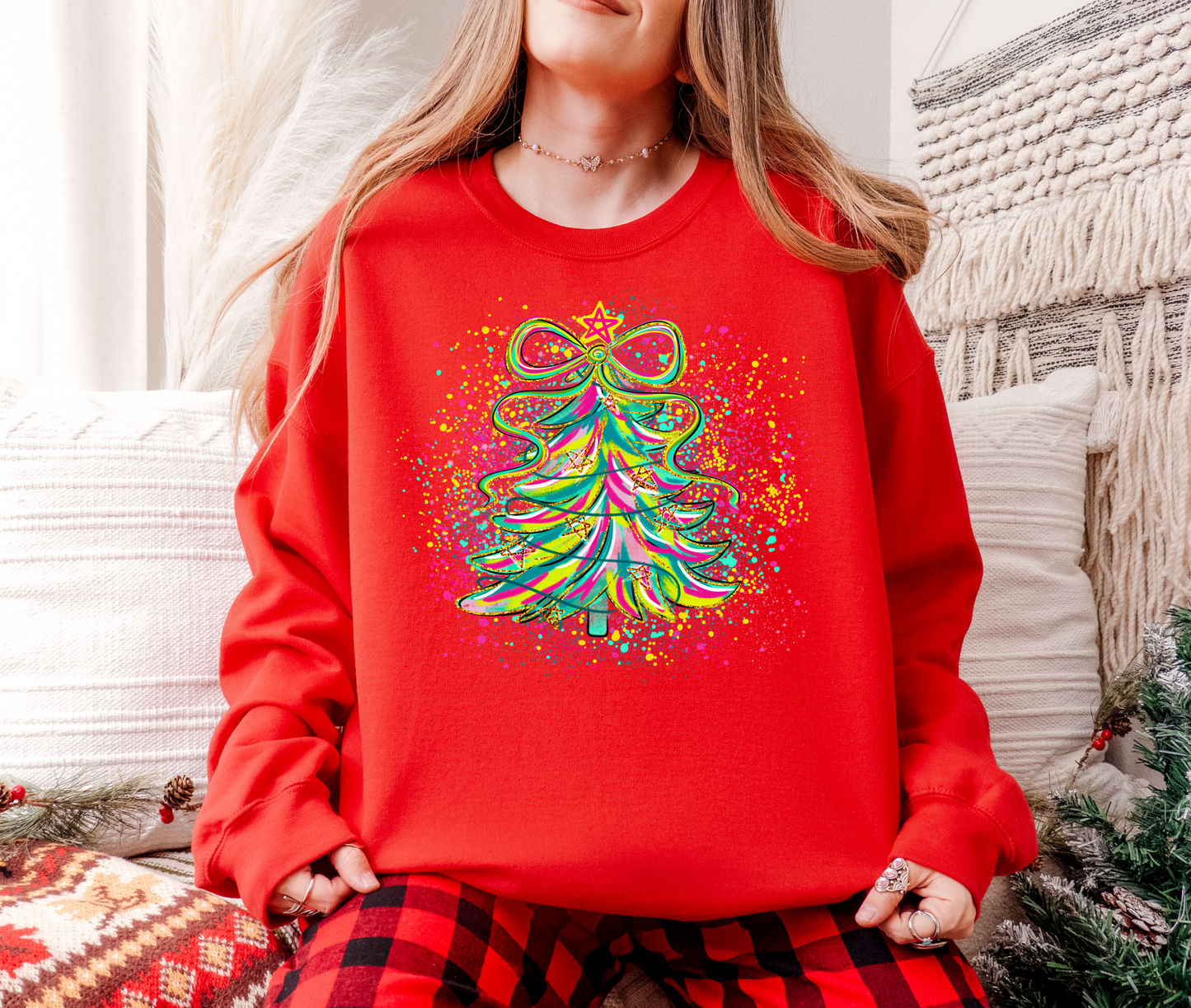 Neon Christmas Tree Sweatshirt: Festive Holiday Jumper - Plus sizes up to UK36