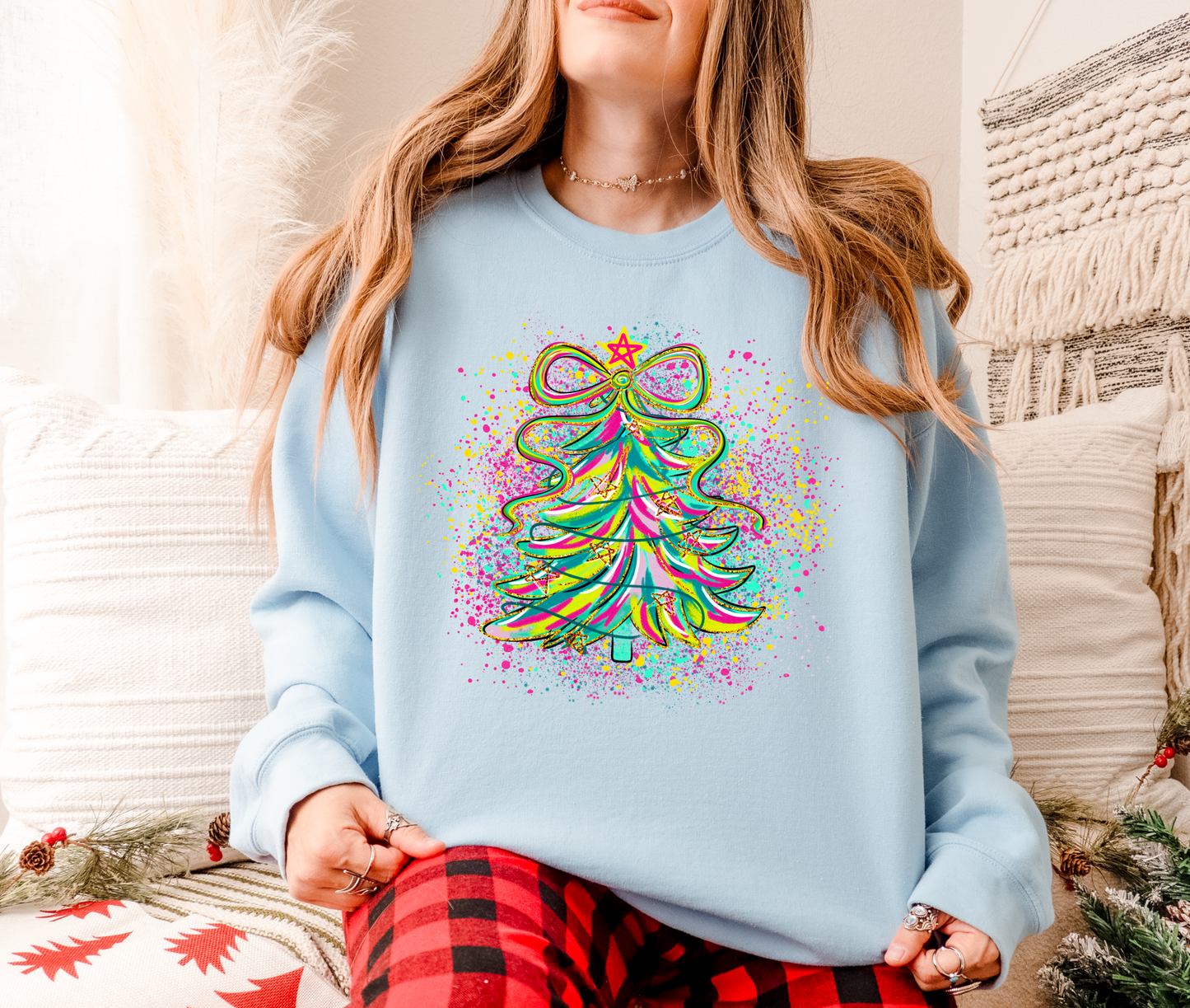Neon Christmas Tree Sweatshirt: Festive Holiday Jumper - Plus sizes up to UK36