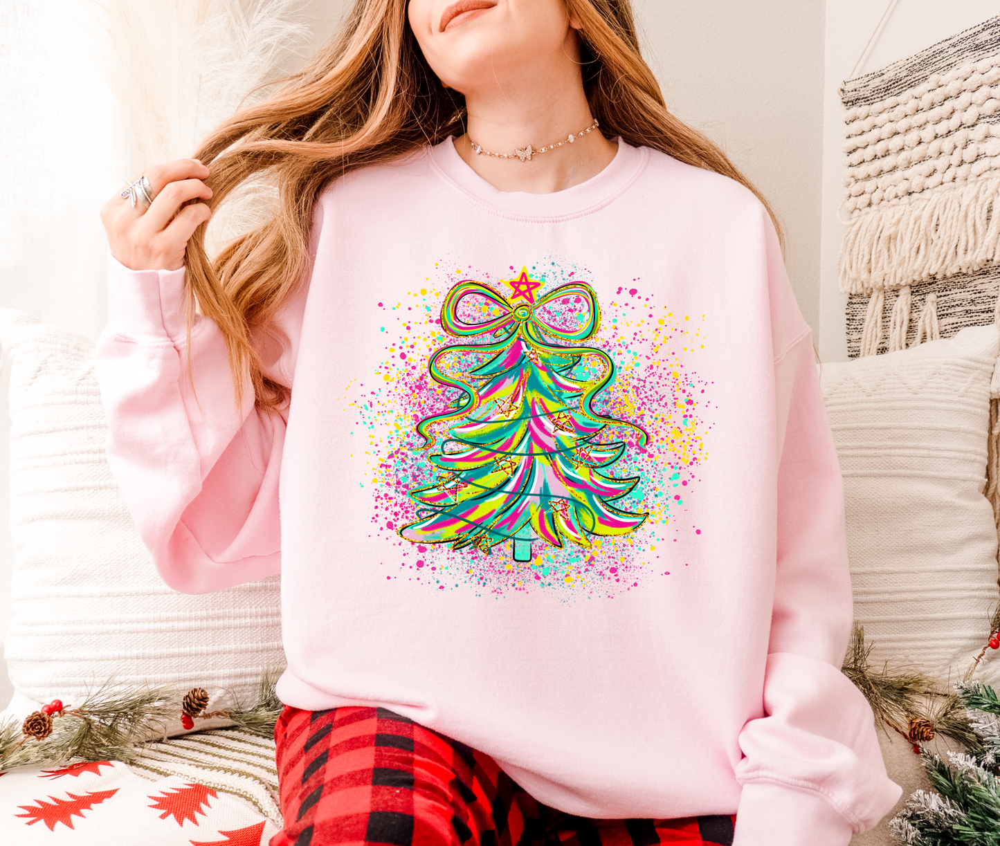 Neon Christmas Tree Sweatshirt: Festive Holiday Jumper - Plus sizes up to UK36