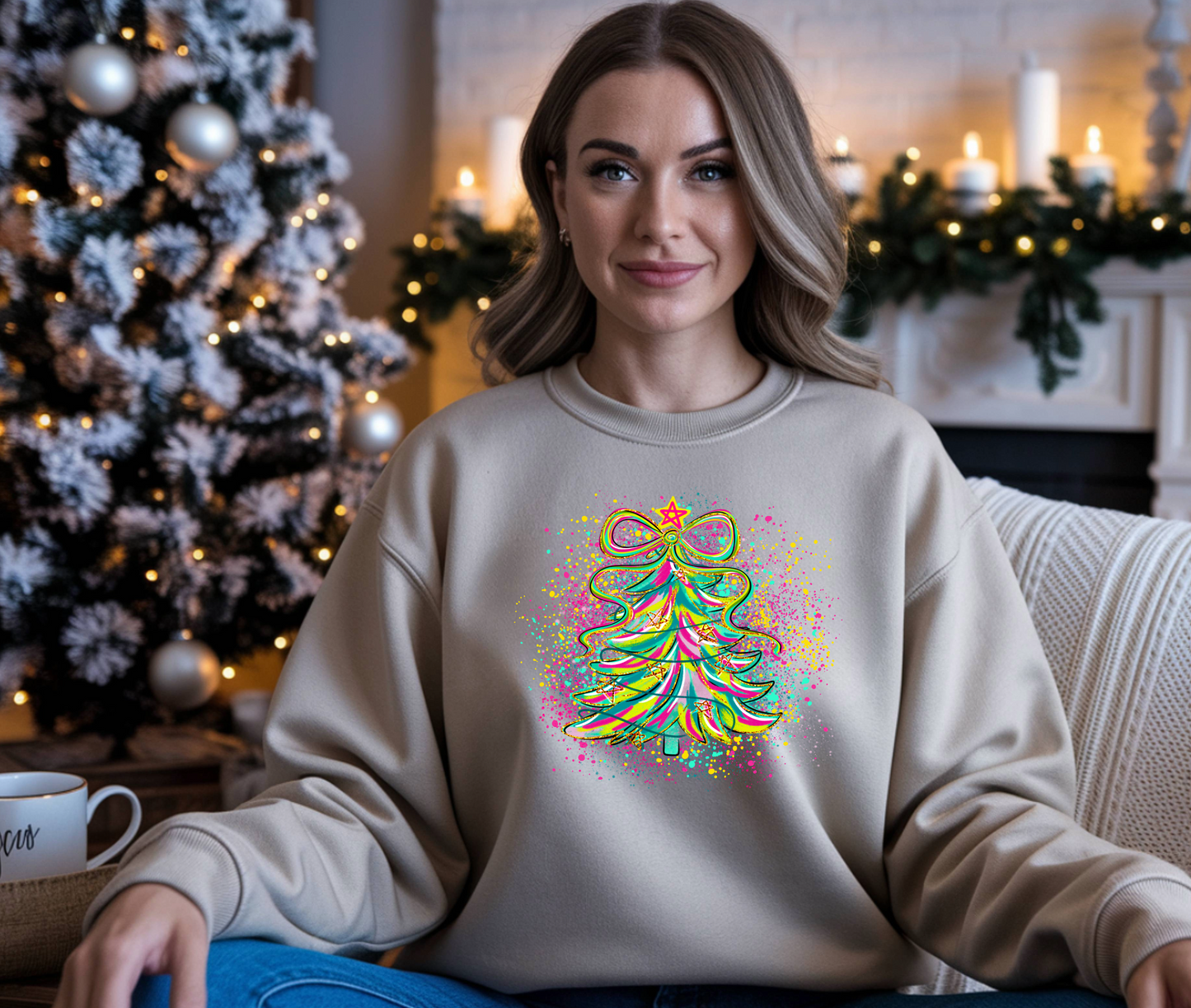 Neon Christmas Tree Sweatshirt: Festive Holiday Jumper - Plus sizes up to UK36