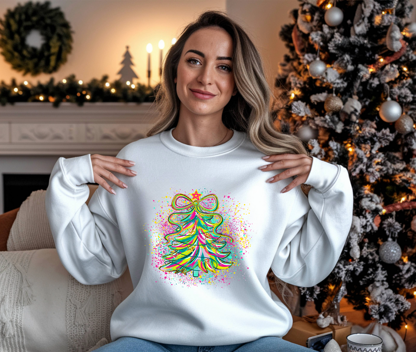 Neon Christmas Tree Sweatshirt: Festive Holiday Jumper - Plus sizes up to UK36