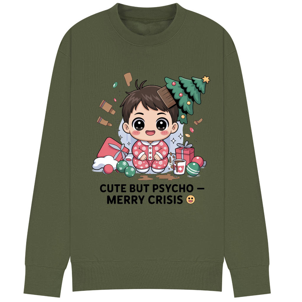 Cute But Psycho Christmas Sweatshirt • Merry Crisis Kawaii Jumper • Funny Holiday Sweater • Cozy Oversized Xmas Gift for Her