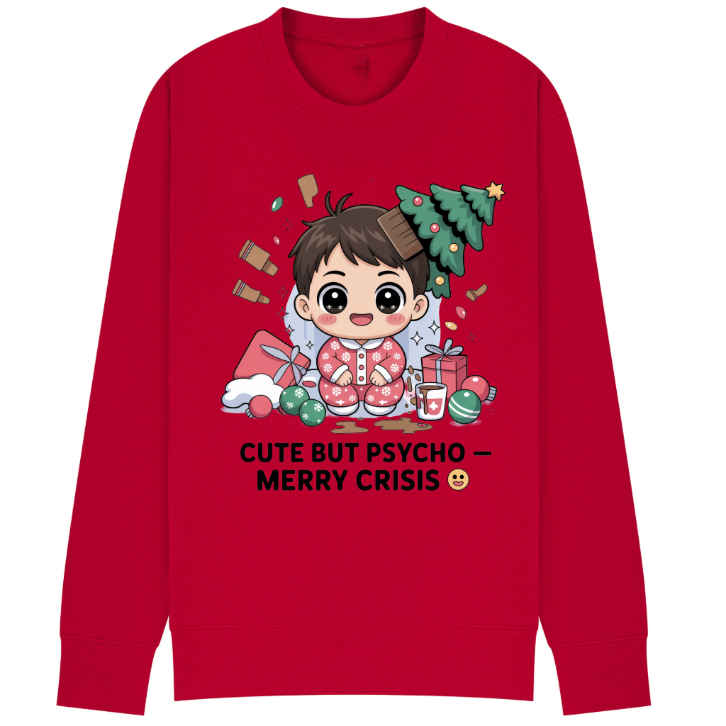 Cute But Psycho Christmas Sweatshirt • Merry Crisis Kawaii Jumper • Funny Holiday Sweater • Cozy Oversized Xmas Gift for Her