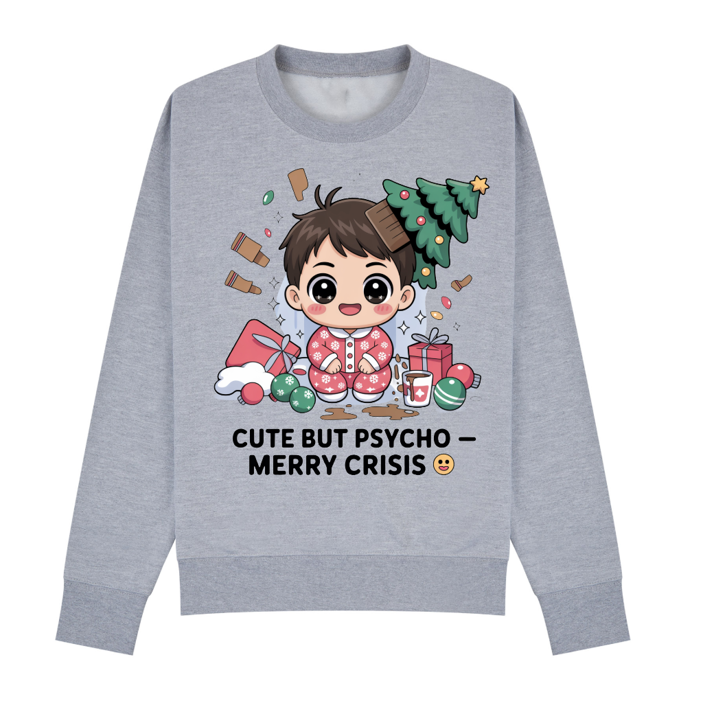 Cute But Psycho Christmas Sweatshirt • Merry Crisis Kawaii Jumper • Funny Holiday Sweater • Cozy Oversized Xmas Gift for Her