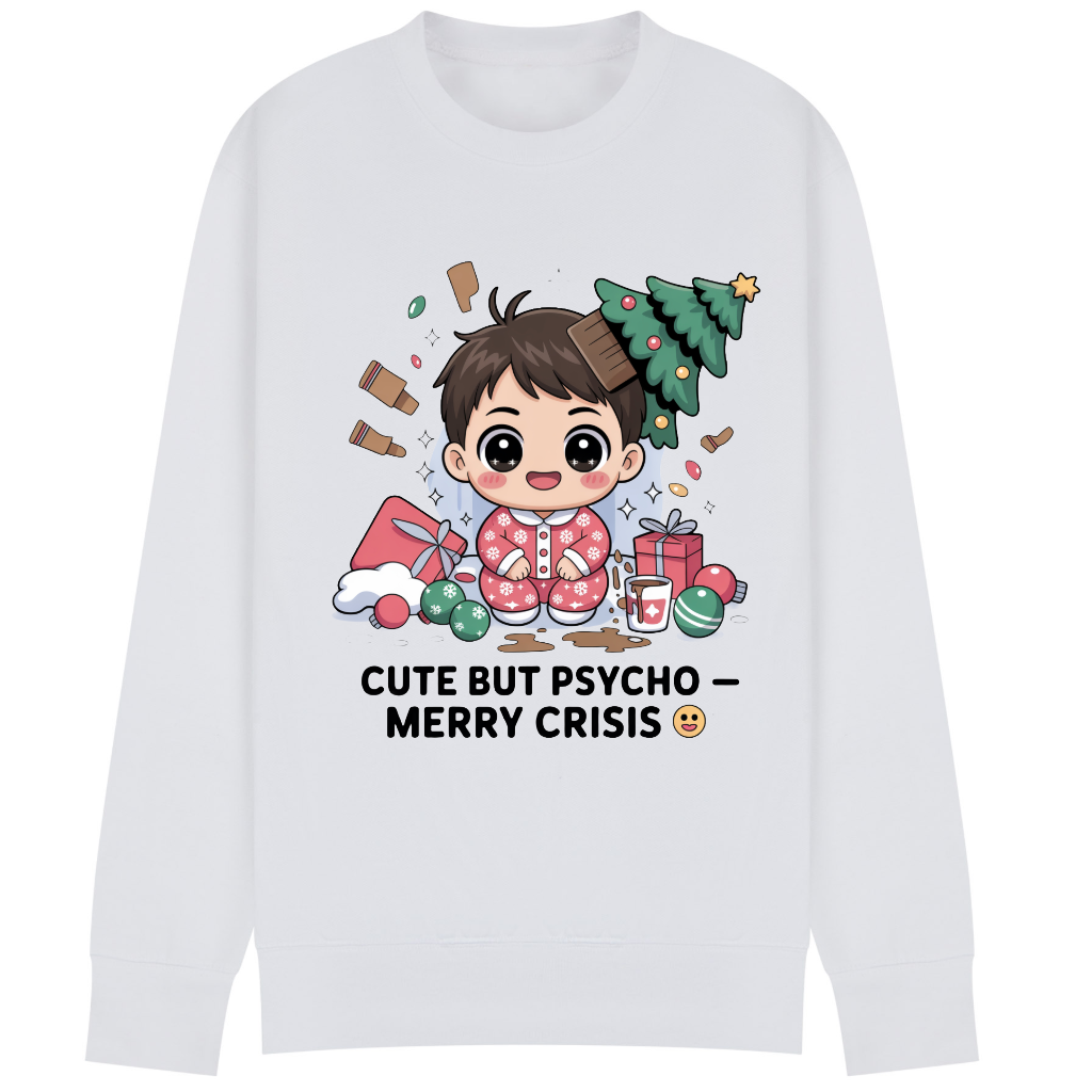 Cute But Psycho Christmas Sweatshirt • Merry Crisis Kawaii Jumper • Funny Holiday Sweater • Cozy Oversized Xmas Gift for Her