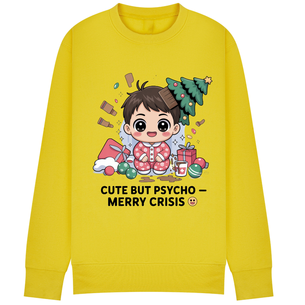 Cute But Psycho Christmas Sweatshirt • Merry Crisis Kawaii Jumper • Funny Holiday Sweater • Cozy Oversized Xmas Gift for Her