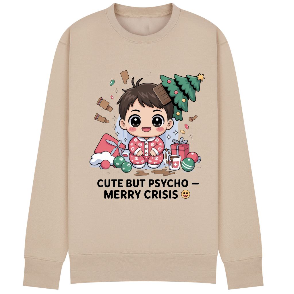 Cute But Psycho Christmas Sweatshirt • Merry Crisis Kawaii Jumper • Funny Holiday Sweater • Cozy Oversized Xmas Gift for Her