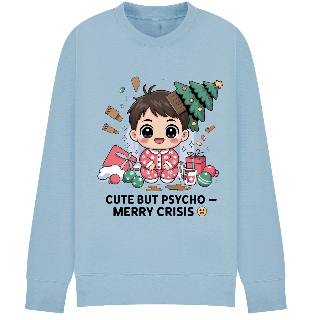 Cute But Psycho Christmas Sweatshirt • Merry Crisis Kawaii Jumper • Funny Holiday Sweater • Cozy Oversized Xmas Gift for Her