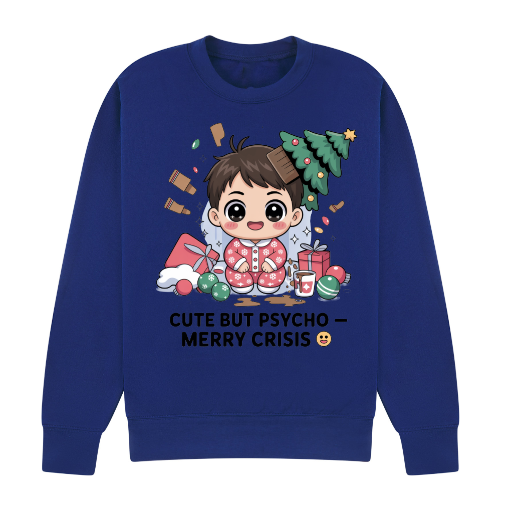 Cute But Psycho Christmas Sweatshirt • Merry Crisis Kawaii Jumper • Funny Holiday Sweater • Cozy Oversized Xmas Gift for Her