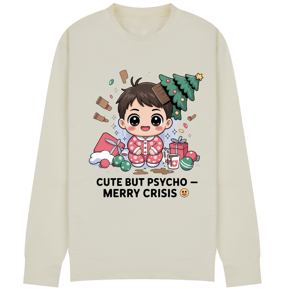 Cute But Psycho Christmas Sweatshirt • Merry Crisis Kawaii Jumper • Funny Holiday Sweater • Cozy Oversized Xmas Gift for Her