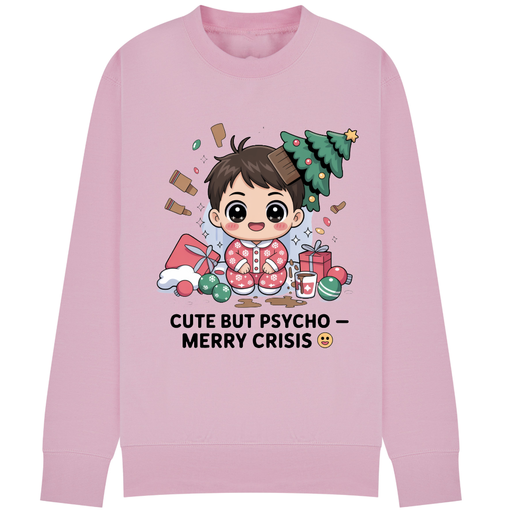 Cute But Psycho Christmas Sweatshirt • Merry Crisis Kawaii Jumper • Funny Holiday Sweater • Cozy Oversized Xmas Gift for Her