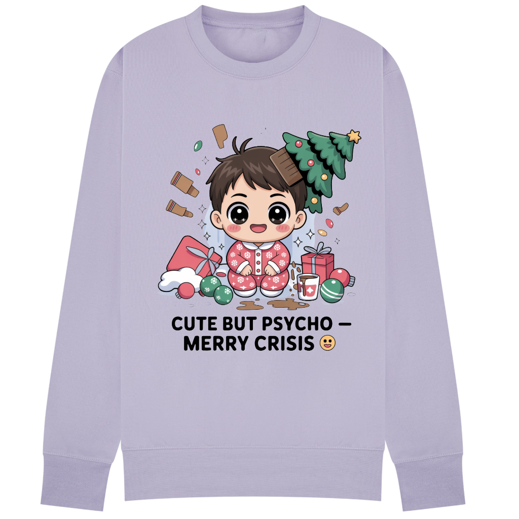 Cute But Psycho Christmas Sweatshirt • Merry Crisis Kawaii Jumper • Funny Holiday Sweater • Cozy Oversized Xmas Gift for Her