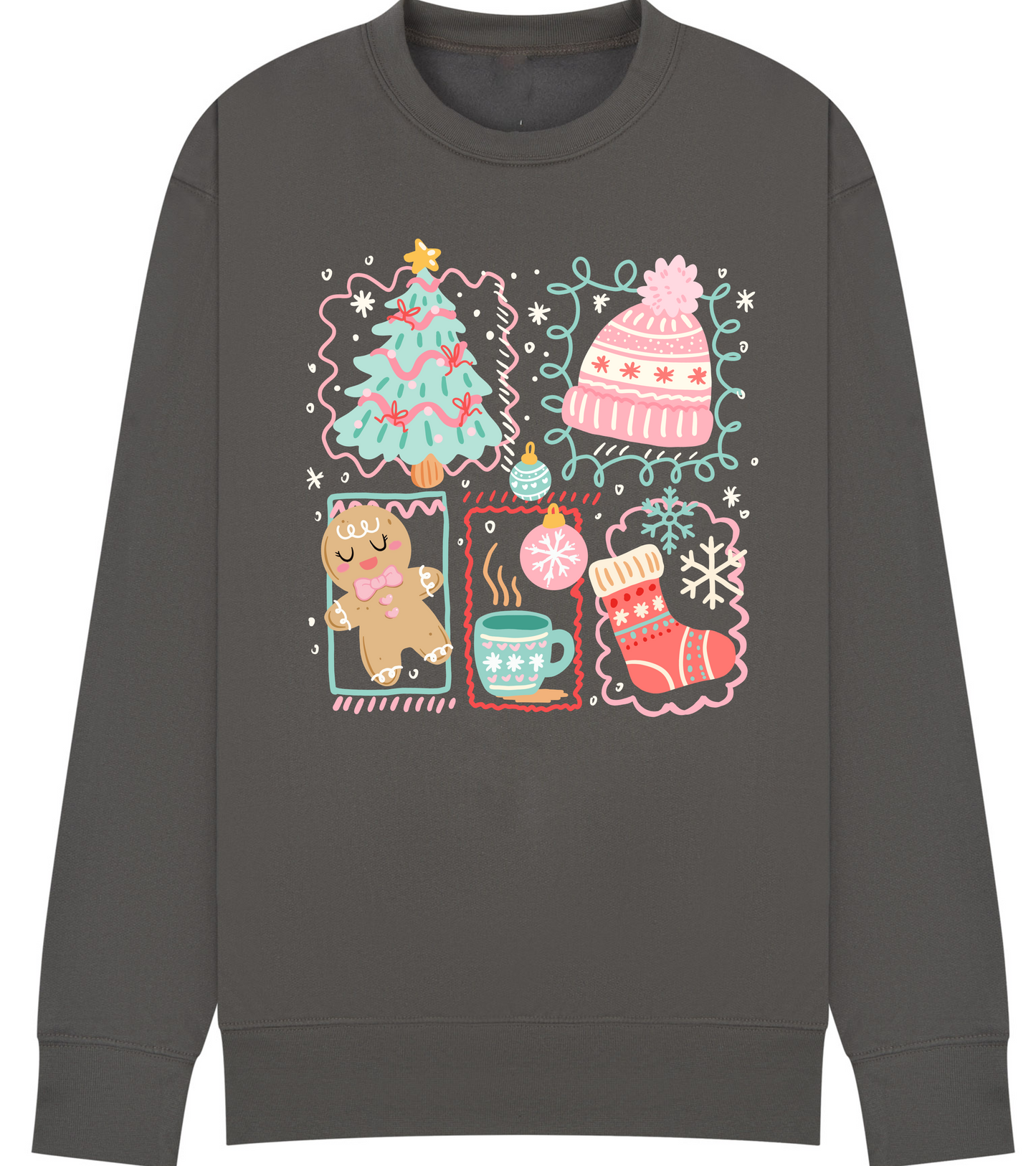 Festive Christmas Icons Sweatshirt – Cozy Holiday Jumper for Kids & Adults – Multiple Colours & Sizes