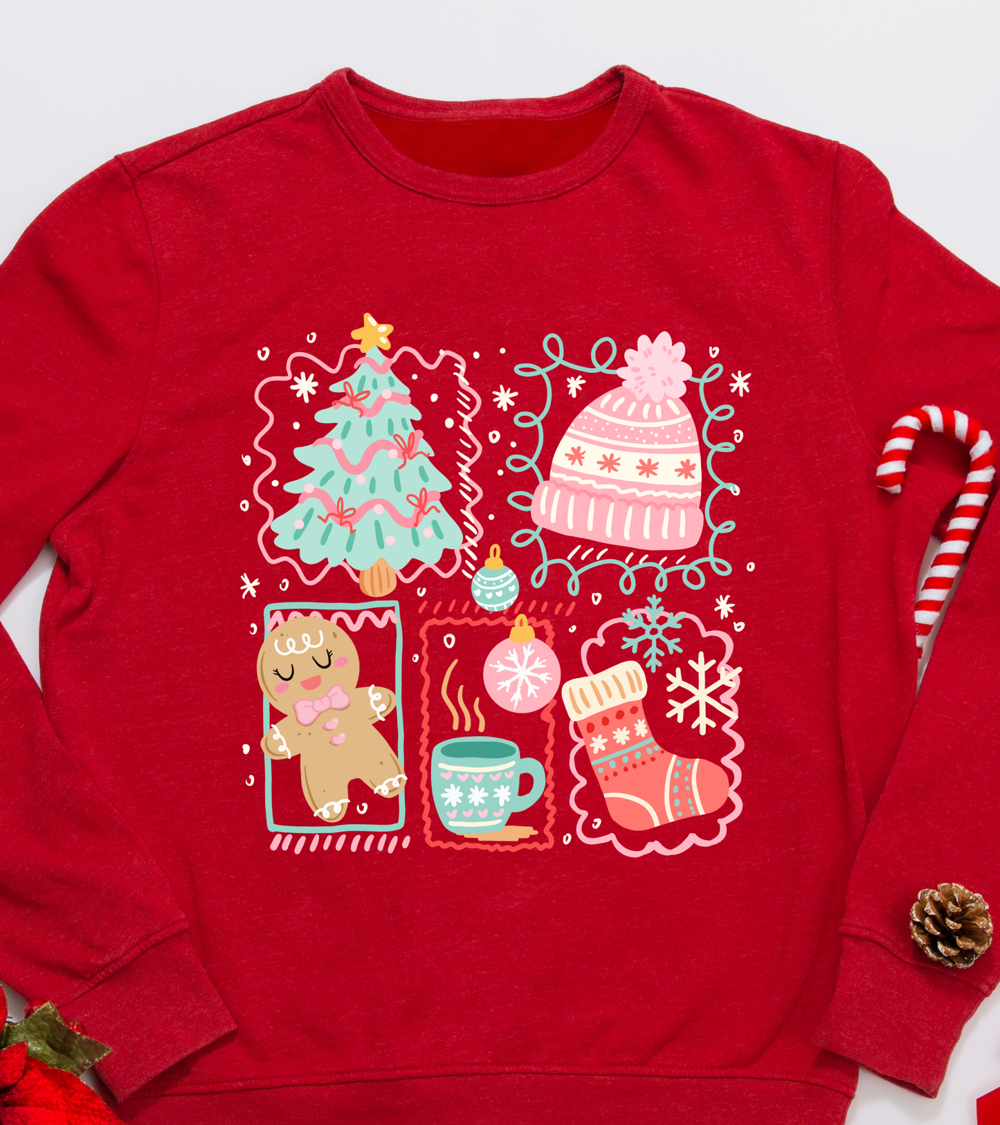 Festive Christmas Icons Sweatshirt – Cozy Holiday Jumper for Kids & Adults – Multiple Colours & Sizes