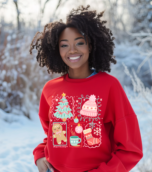 Festive Christmas Icons Sweatshirt – Cozy Holiday Jumper for Kids & Adults – Multiple Colours & Sizes
