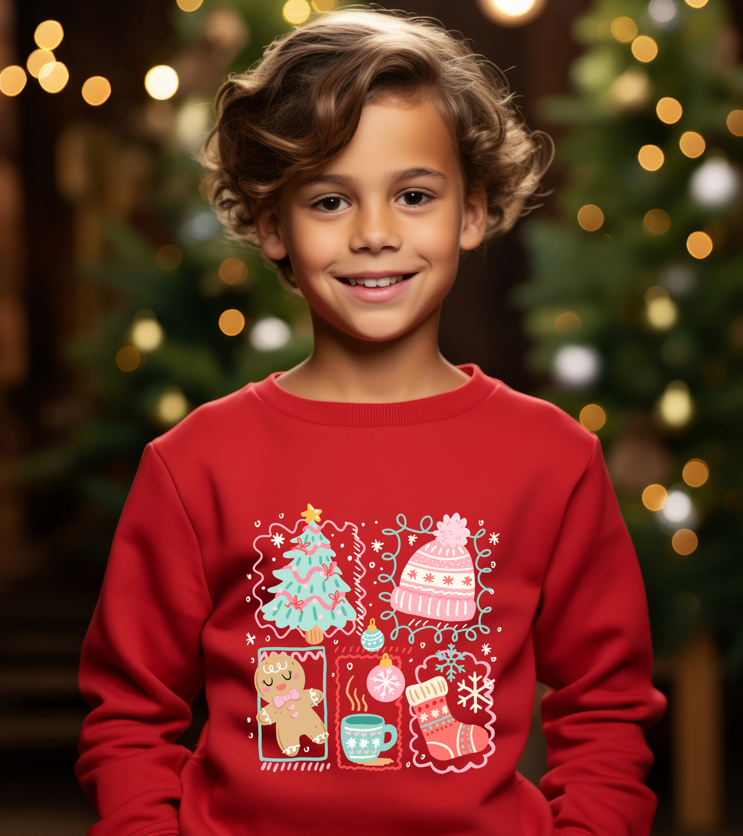 Festive Christmas Icons Sweatshirt – Cozy Holiday Jumper for Kids & Adults – Multiple Colours & Sizes