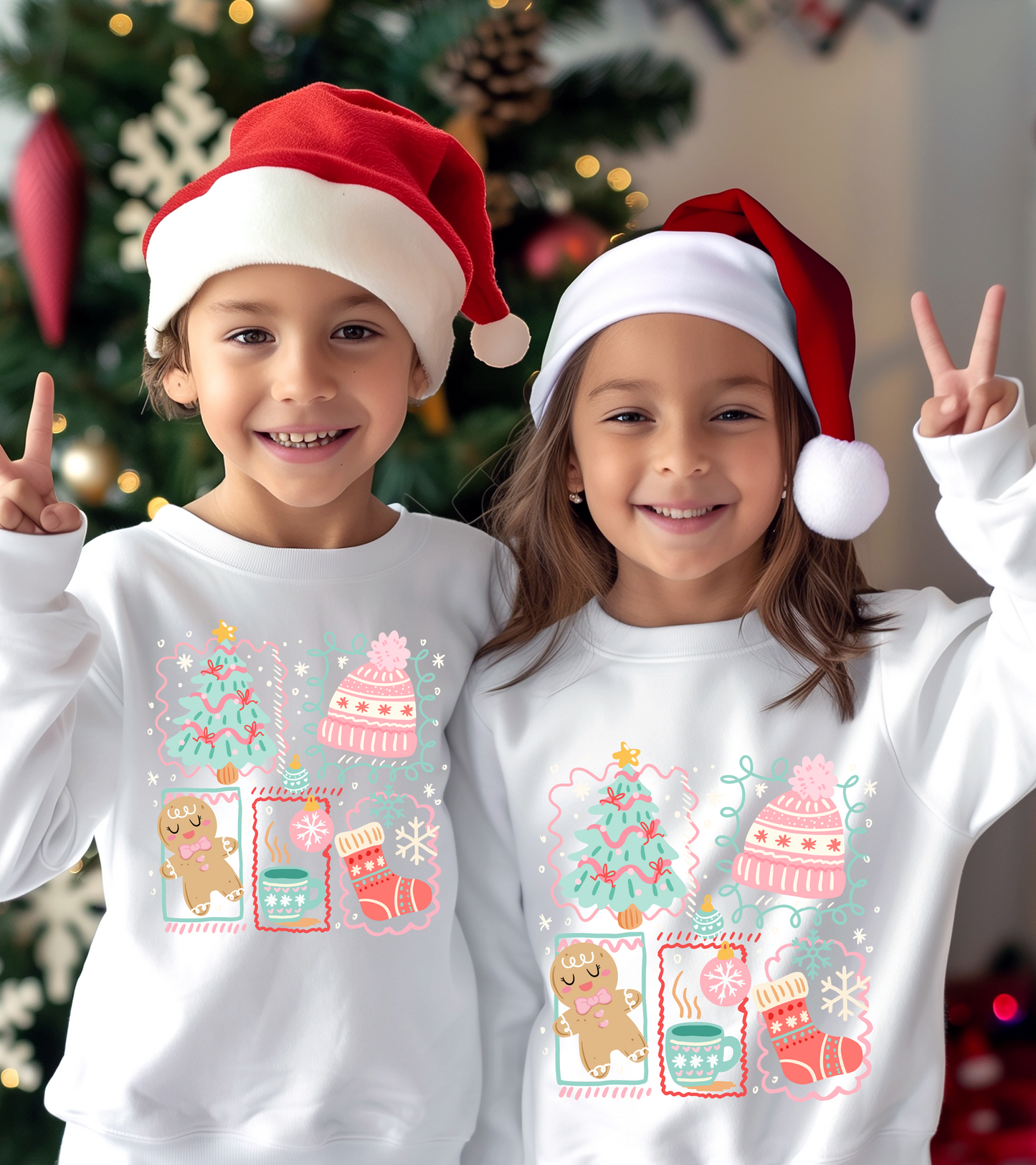 Festive Christmas Icons Sweatshirt – Cozy Holiday Jumper for Kids & Adults – Multiple Colours & Sizes