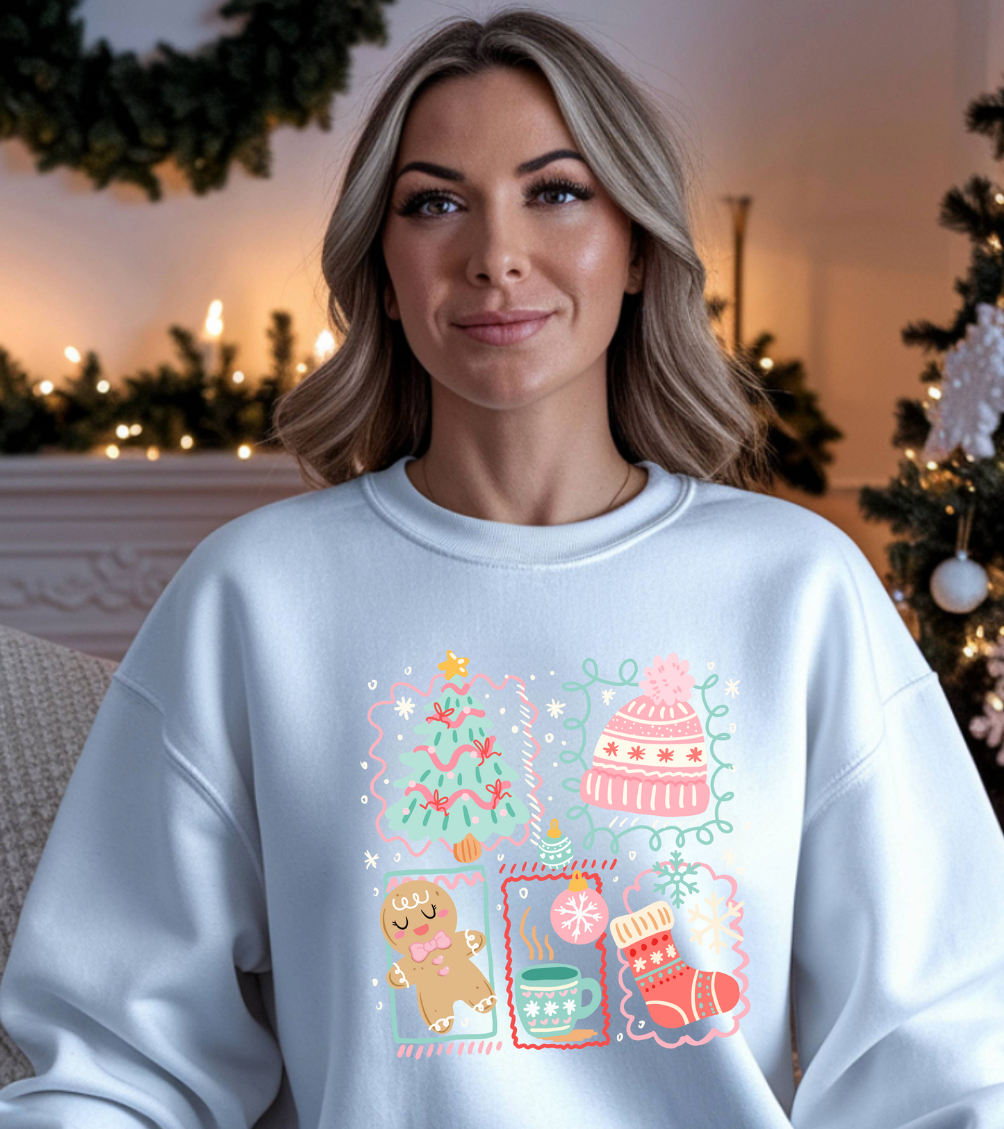 Festive Christmas Icons Sweatshirt – Cozy Holiday Jumper for Kids & Adults – Multiple Colours & Sizes