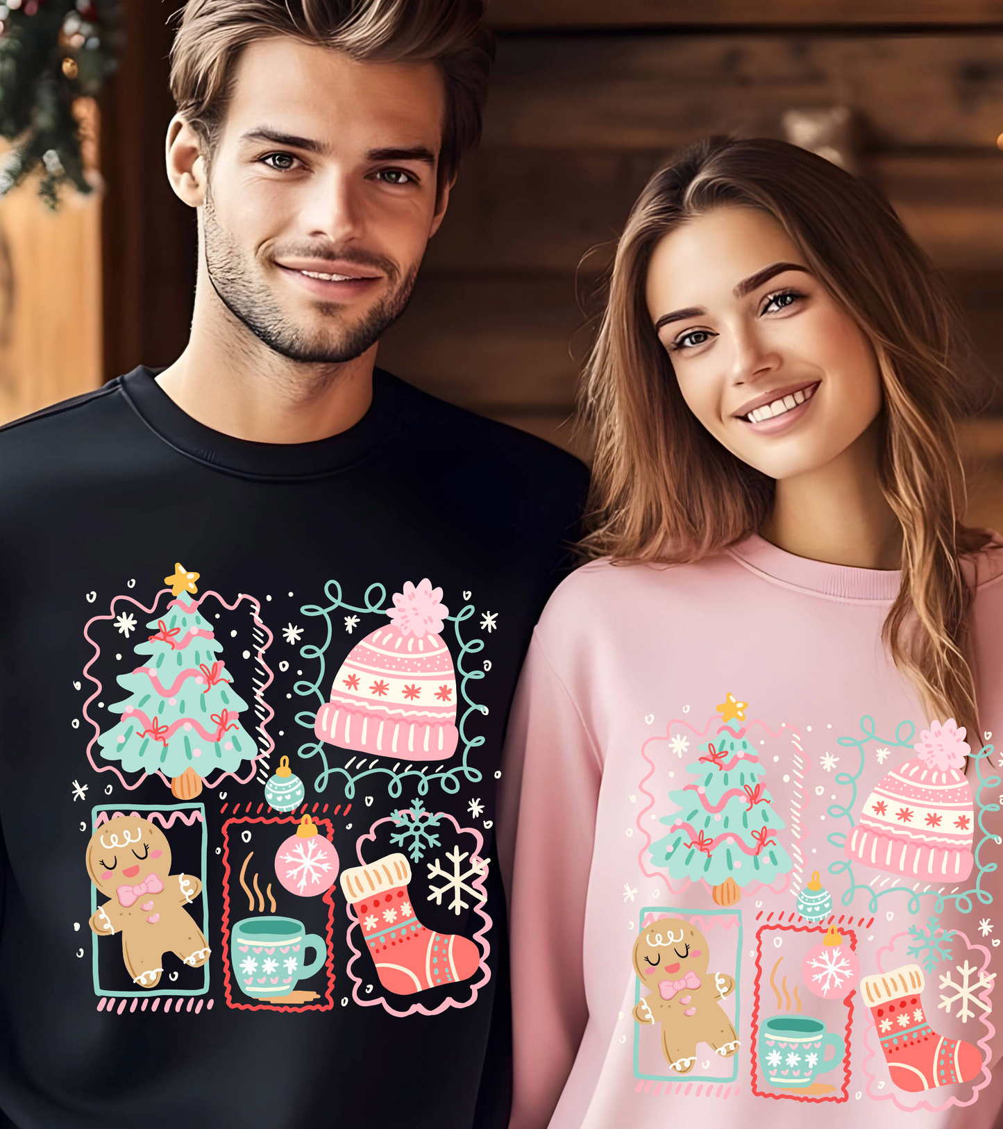 Festive Christmas Icons Sweatshirt – Cozy Holiday Jumper for Kids & Adults – Multiple Colours & Sizes