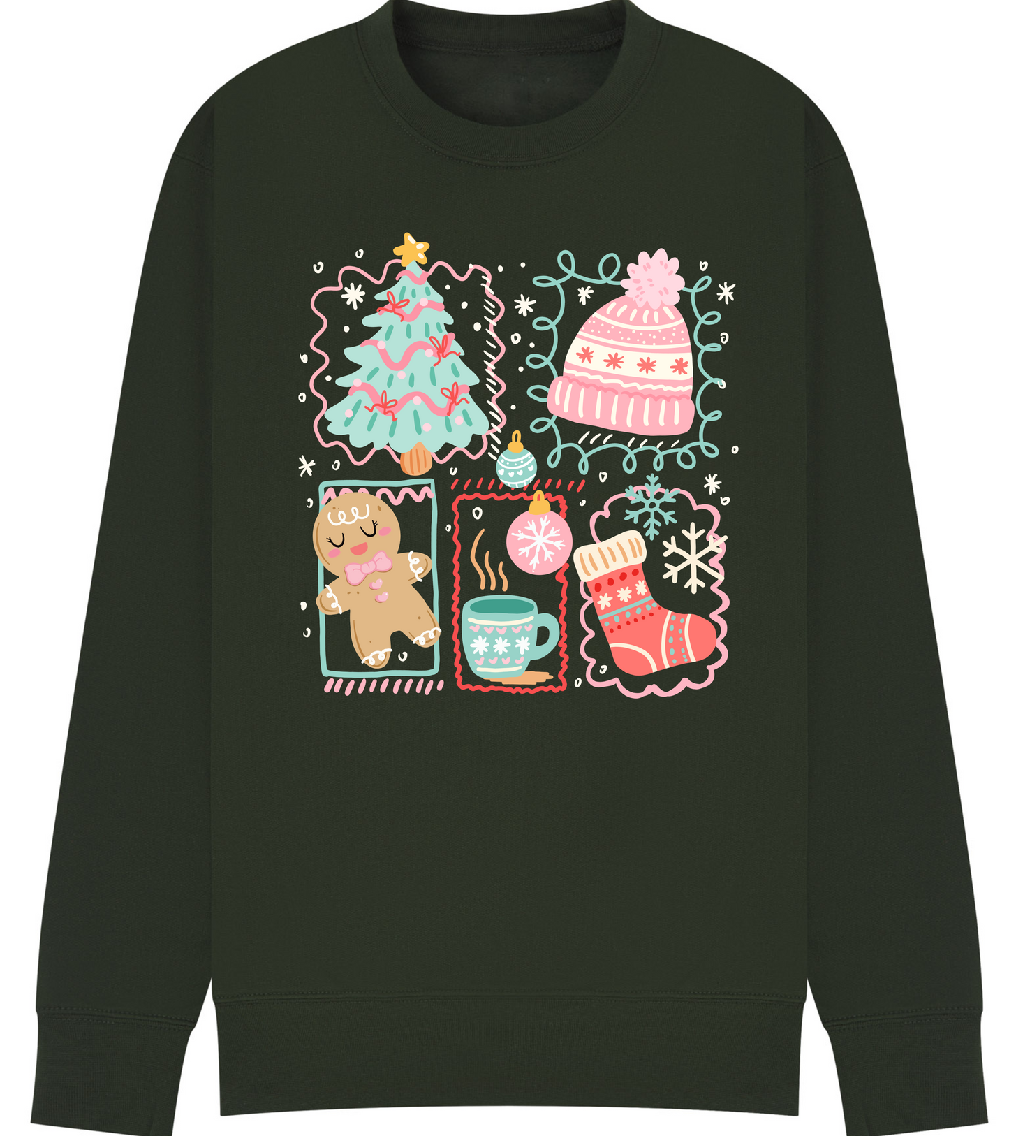 Festive Christmas Icons Sweatshirt – Cozy Holiday Jumper for Kids & Adults – Multiple Colours & Sizes