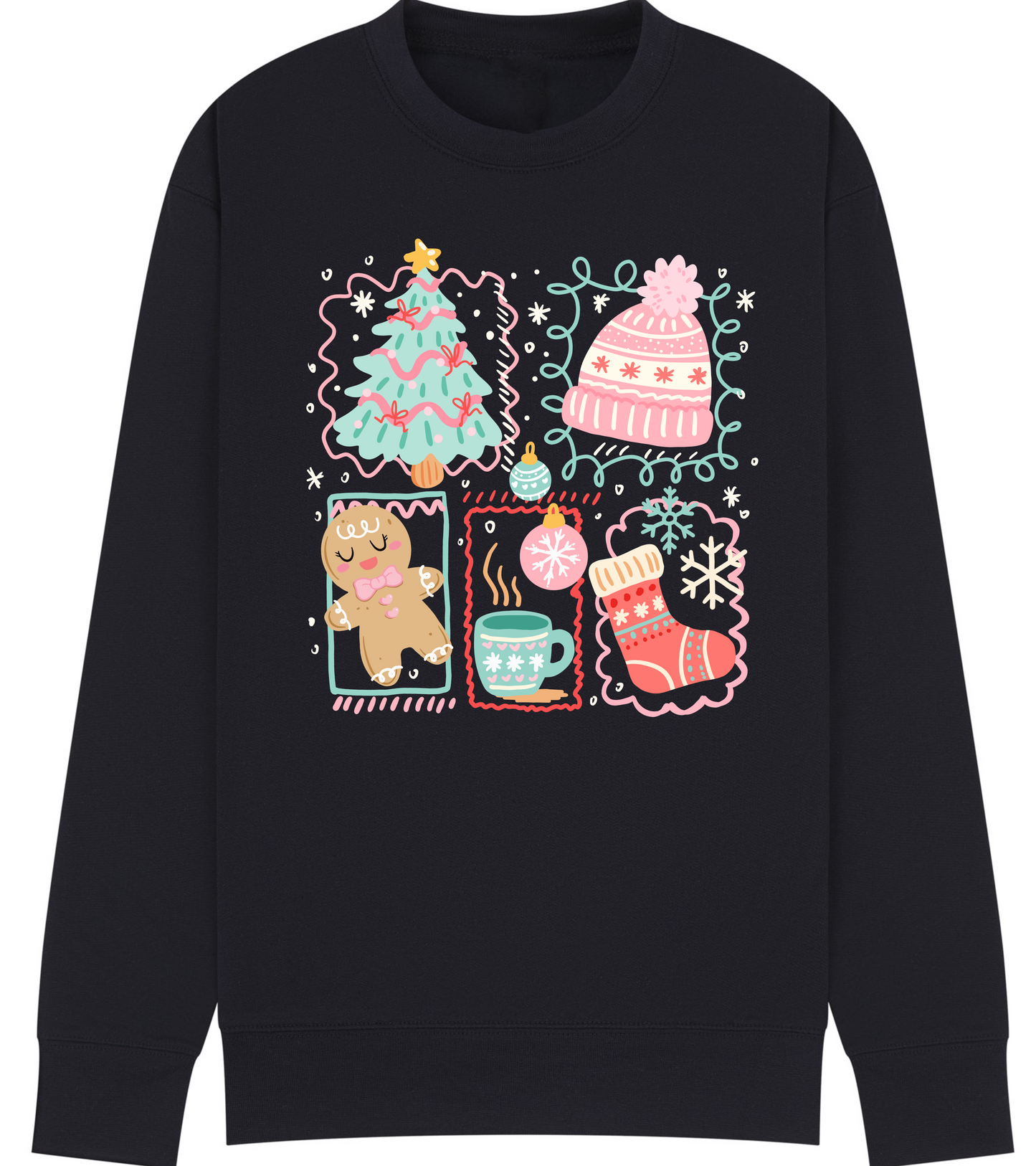 Festive Christmas Icons Sweatshirt – Cozy Holiday Jumper for Kids & Adults – Multiple Colours & Sizes