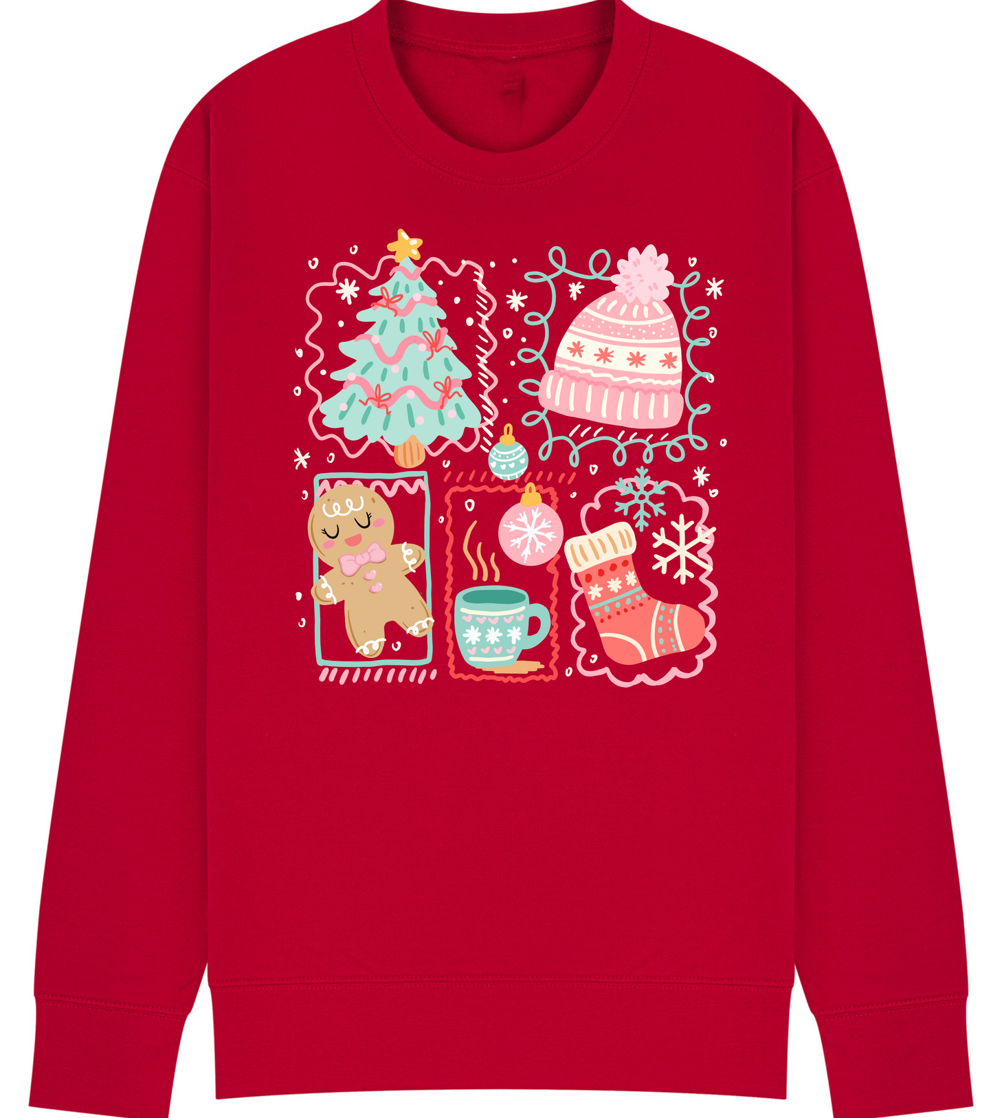 Festive Christmas Icons Sweatshirt – Cozy Holiday Jumper for Kids & Adults – Multiple Colours & Sizes