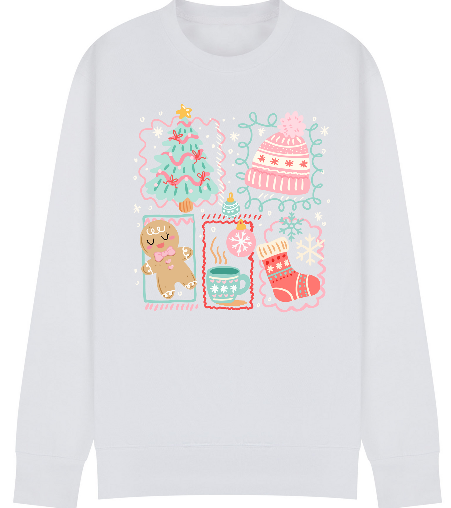 Festive Christmas Icons Sweatshirt – Cozy Holiday Jumper for Kids & Adults – Multiple Colours & Sizes