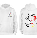 Personalised Mr and Mrs Disney Hoodies – Matching Mickey & Minnie Couple Sweatshirts – Est. Date – White Wedding Gift, Honeymoon Outfit
