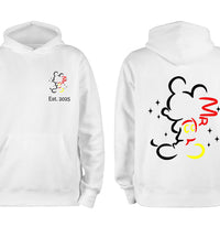Personalised Mr and Mrs Disney Hoodies – Matching Mickey & Minnie Couple Sweatshirts – Est. Date – White Wedding Gift, Honeymoon Outfit