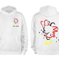Personalised Mr and Mrs Disney Hoodies – Matching Mickey & Minnie Couple Sweatshirts – Est. Date – White Wedding Gift, Honeymoon Outfit