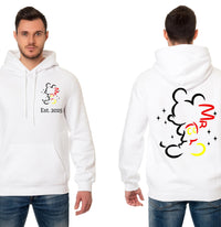 Personalised Mr and Mrs Disney Hoodies – Matching Mickey & Minnie Couple Sweatshirts – Est. Date – White Wedding Gift, Honeymoon Outfit
