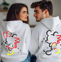 Personalised Mr and Mrs Disney Hoodies – Matching Mickey & Minnie Couple Sweatshirts – Est. Date – White Wedding Gift, Honeymoon Outfit